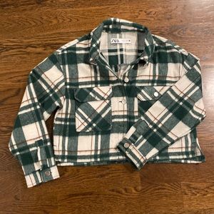 Zara Green Plaid Cropped Shacket - like new!